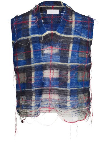 Maison Margiela - unfinished-effect plaid vest - men - Polyamide/Mohair/Wool - S - Blue