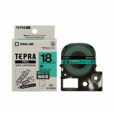 （まとめ） キングジム テプラ PRO テープカートリッジ 強粘着 18mm 緑／黒文字 SC18GW 1個 【×4セット】