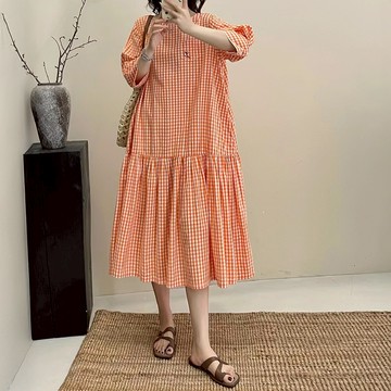 日系格紋荷葉邊休閒洋裝920000