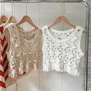 復古鏤空針織吊帶小背心女裝夏季甜辣妹短款無袖馬甲罩衫上衣外穿