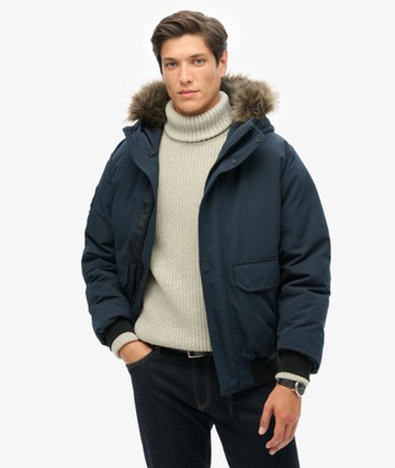 Superdry Men's Everest Faux Fur Bomber Jacket Navy Size: XL