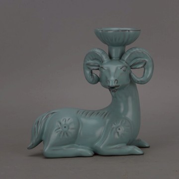 宋 汝窯藍釉梅花鹿紋支釘油燈 仿宋代宮廷御制瓷器古玩古董擺件