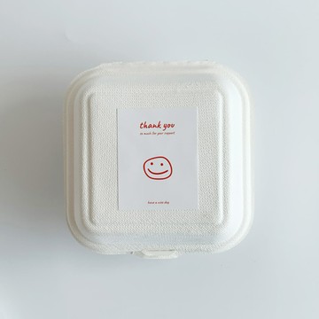 可愛微笑感謝方形貼紙  200個  白色