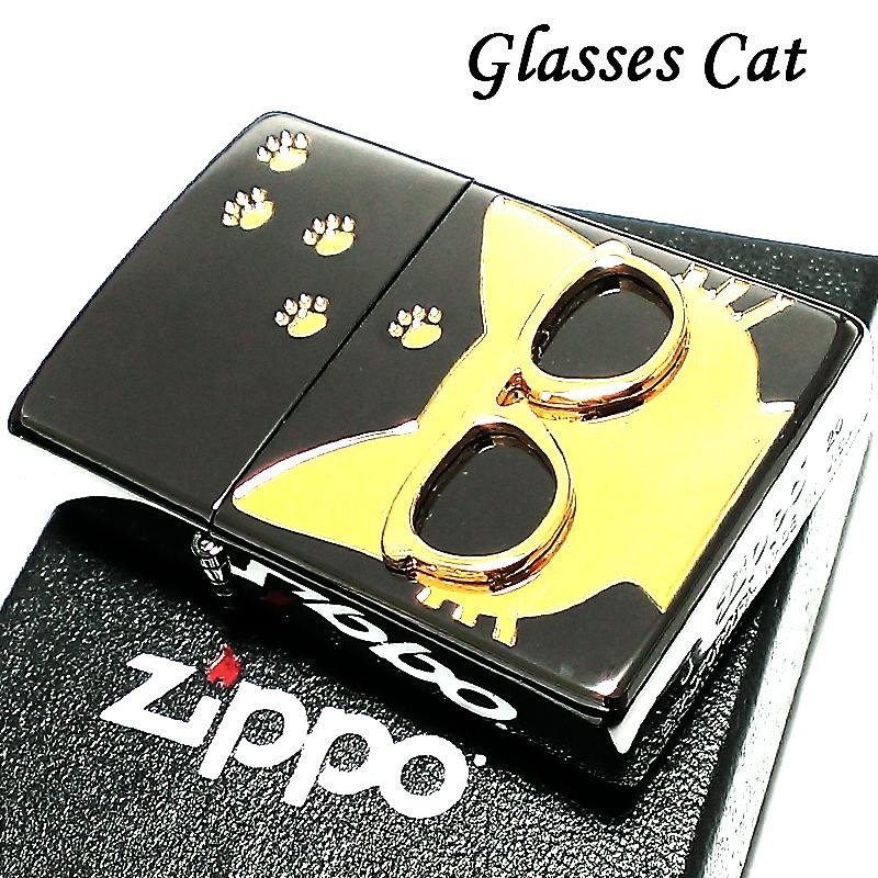 ZIPPO 猫 ライター サングラス 可愛い ジッポ ネコ ユニーク 足跡 ブラックニッケル キャット メタル貼り 金差し 女性 ギフト |  LINEブランドカタログ