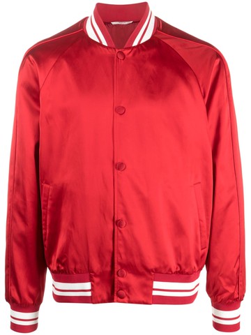 Valentino Garavani - satin varsity bomber jacket - men - Viscose/Cotton/Cupro - 48 - Red