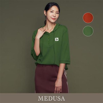 現貨【MEDUSA 曼度莎】Icare 素色抽繩七分袖polo帽T - 2色（F）｜女上衣 女休閒上衣 連帽上衣