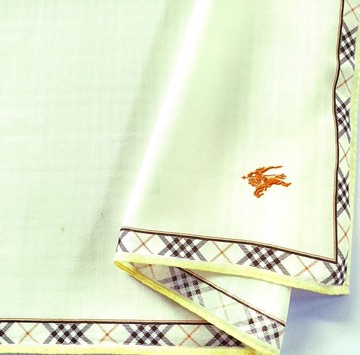 Burberry 古董手帕 黃色格紋邊飾 20 x 19.5 英吋
