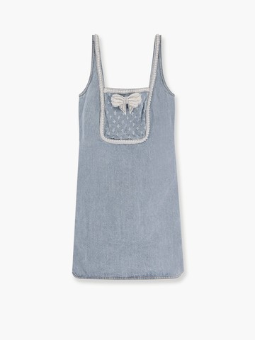 Denim mini dress with bow, pearls and jewel details - SELF PORTRAIT - gender_Woman