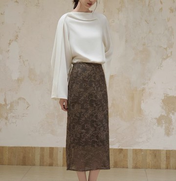 新中式復古 立體蕾絲直筒半身裙