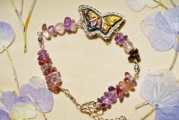 純手工銀繞線蝴蝶寶石手鏈