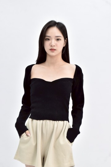 【加購優惠】(M) wear to eat 針織大領口黑色長袖上衣