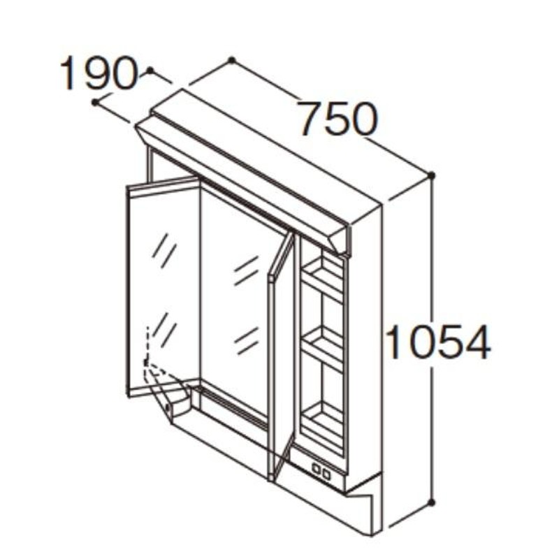 TOTO 洗面化粧台 化粧鏡【LMA752E】Aシリーズ 3面鏡 ベーシックLED照明 エコミラーなし 間口750mm [♪⇔]  LINEショッピング