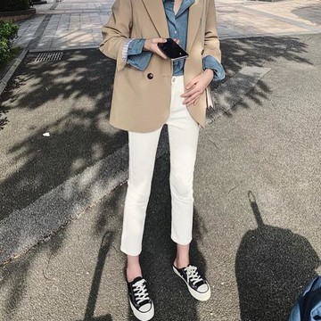 直筒牛仔褲女白色高腰九分寬松2025年春夏新款顯瘦煙管小個子八分