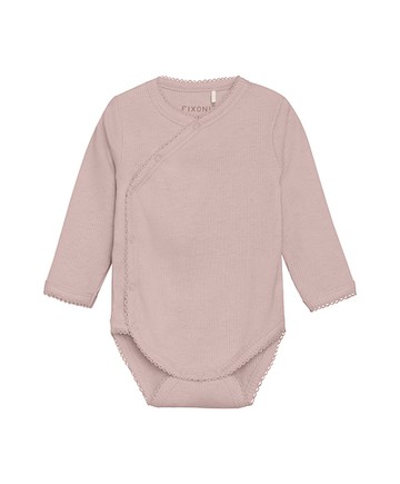 素面粉色莫代爾長袖斜襟包屁衣62cm