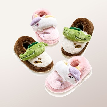 Cheerful Mario幸福瑪麗 女童棉拖鞋 可愛獨角獸鰐魚冬季室内保暖兒童包跟棉鞋