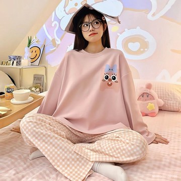 【台灣现貨】長袖睡衣 大尺碼睡衣 可愛睡衣 秋冬睡衣 女生睡衣 韓版睡衣 居家服 睡衣套裝 睡衣女 可外穿 居家服兩件套