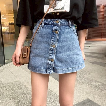 半身裙女夏裝新款韓版高腰顯瘦牛仔裙學生百搭防走光短裙褲裙1入