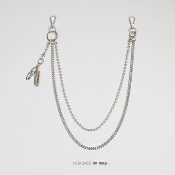 復古羽毛嘻哈雙層可拆卸金屬褲鏈男潮腰鏈子配飾褲子掛鏈裝飾掛件