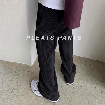 MRCYC百褶休閑褲男士秋季新款韓系潮流寬松直筒垂感冰絲闊腿褲子