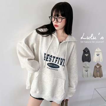 限時下殺/美式英字半拉鍊寬鬆連帽上衣４色【A01250920】