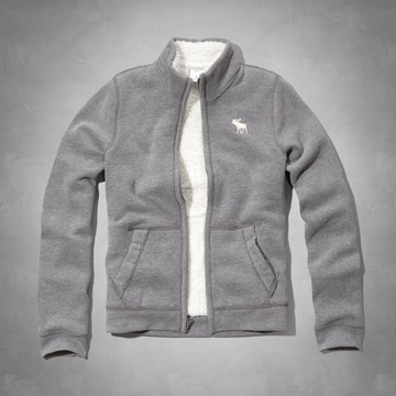 美國百分百【Abercrombie & Fitch】外套 AF 立領 灰色 夾克 麋鹿 刷毛 XS S 女 E473