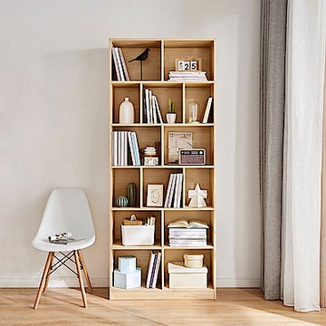 林氏木業北歐簡約多功能開放式收納書櫃 JV4X-原木+白色 (H014338559)