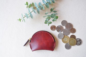 弦月皮革零錢包-棗紅 / 拉鍊零錢包