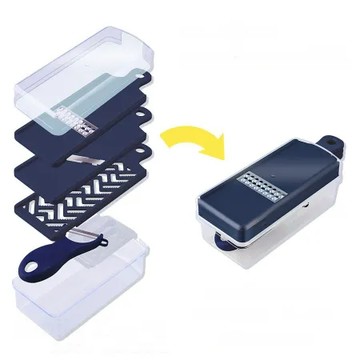 日本製 燕三良品 多用途廚房刨絲切片器七件組合(2刀片+磨泥器+削皮刀+護手器+盒蓋+調理盒)＊容容選物＊