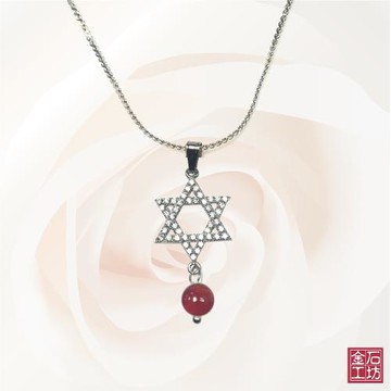 【金石工坊】幸運星星紅瑪瑙閃鑽項鍊