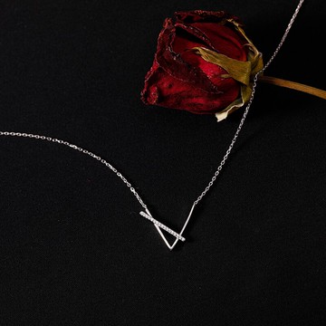 銀奧925純銀幾何V字項鏈女年夏季ins潮鎖骨鏈高檔首飾品