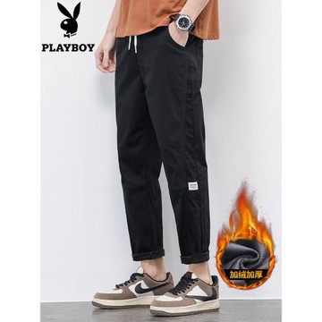 花花公子男士休閑褲秋冬季2025新款潮牌寬松直筒加絨加厚工裝褲子