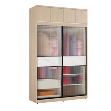 文創集 維爾泰玻璃4.1尺鋁框岩板加高衣櫃組合(吊衣桿x2＋單抽屜)-122x60x236cm免組