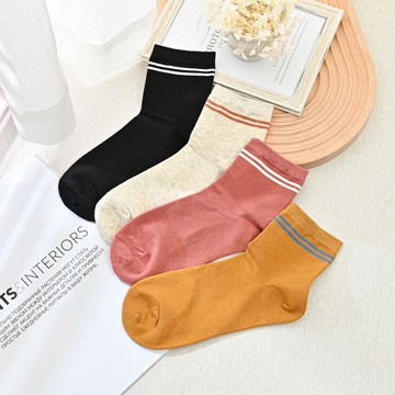 1/2少女襪 簡約橫條-2雙入-多色任選