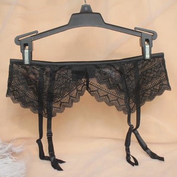 E法式性感蕾絲透明黑色吊帶襪純欲可調節超薄防滑大碼襪夾襪扣