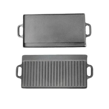 供應長方形鐵板燒盤鑄鐵家用戶外燒烤鍋牛排章魚烤肉雙面燒烤盤