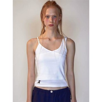 韓國restandrecreation假兩件吊帶背心女修身辣妹設計感短款上衣