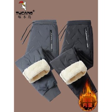 啄木鳥加厚羽絨棉褲子女冬季2024新款中老年加絨保暖防寒休閑長褲