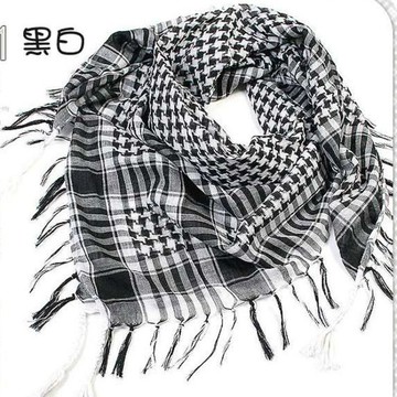 【秋冬】新款男女围巾围脖头巾千鳥格頭巾戶外流蘇戰術圍巾棉麻軍迷方巾