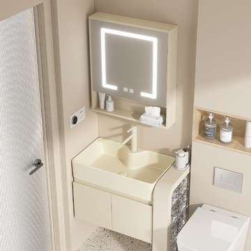 免運 浴室櫃  小戶型浴室櫃  簡約奶油風多層實木浴室柜組合洗漱衛生間洗臉盆 小戶型一體洗手盆  可開發票 全館八折 工廠現貨直銷 新品特價 y9056