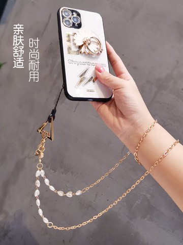 手機掛繩掛脖鏈愛心珍珠手鏈女款鎖骨掛件長鏈蘋果12華為vivo手機殼oppo帶子手工編織防丟繩工牌鑰匙u盤吊墜
