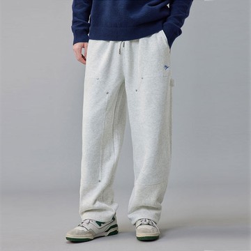 男士加絨衛褲 格子拼接直筒休閑褲