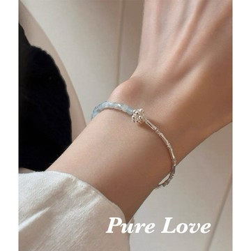Pure Love樂芙 / 正韓 銀飾【S925純銀】B0854簡約通體純銀手鍊不對稱水晶竹節小銀球手鏈 / 銀