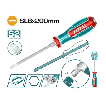 【美機油】TOTAL 工具 敲擊一字起子 SL8*200MM 六角柄型 強磁性 S2 TGTSL8200
