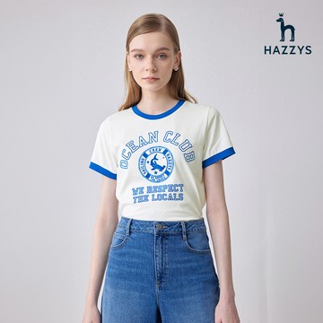 【HAZZYS】女款白色休閒百搭短袖T-SHIRT YBTEB560