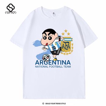 阿根廷國家隊10號梅西卡通蠟筆小新T恤男純棉足球訓練服三冠球衣