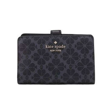 KATE SPADE 黑桃印花滿版對折釦式中夾(黑灰)