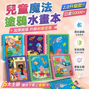 神奇水畫冊 兒童著色本 水畫本 神奇塗色繪畫 附水畫筆 重複使用塗鴉本 無毒 幼兒安撫玩具 兒童畫畫本 寶寶益智999