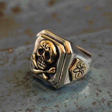 墨西哥騎自行車的人戒指純銀老式頭骨交叉骨海盜加勒比男人