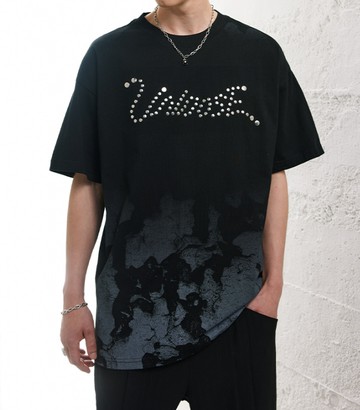 FINDSENSE X 2023 街頭時尚潮流 男士 寬鬆 暗黑漸變 半袖短T  特色短T 學生T