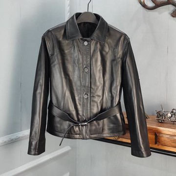 真皮皮衣機車外套女春季2025新款黑色小個子短款收腰綿羊皮皮夾克